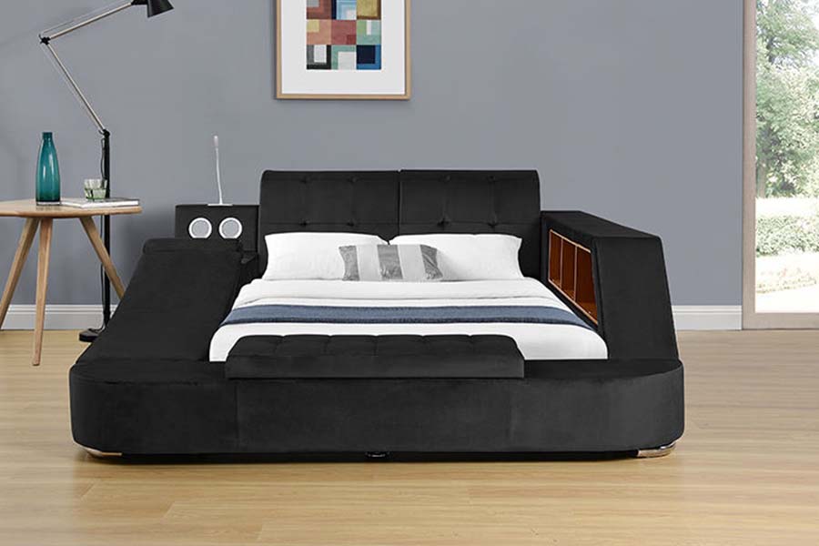 1550 Katil Fabrik Kulit Double Moden Bingkai Katil Penyimpanan Upholsteri