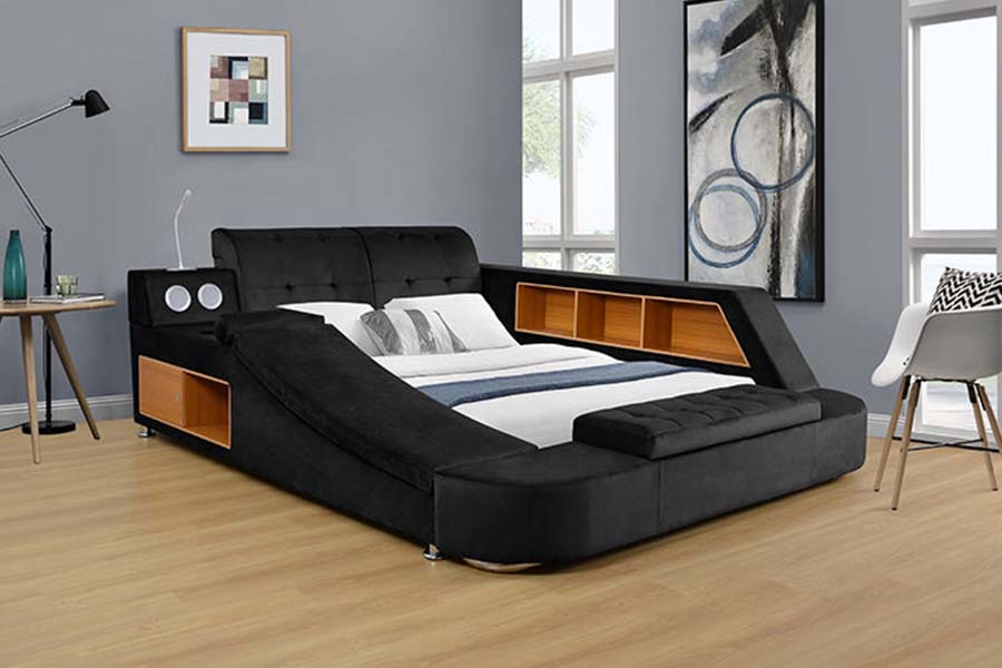 1550 Katil Fabrik Kulit Double Moden Bingkai Katil Penyimpanan Upholsteri