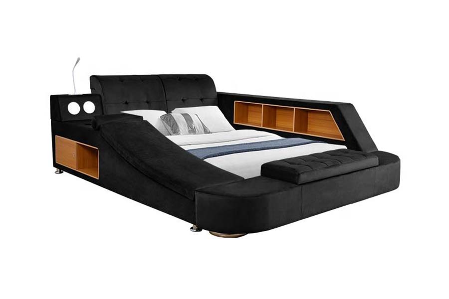 1550 Katil Fabrik Kulit Double Moden Bingkai Katil Penyimpanan Upholsteri