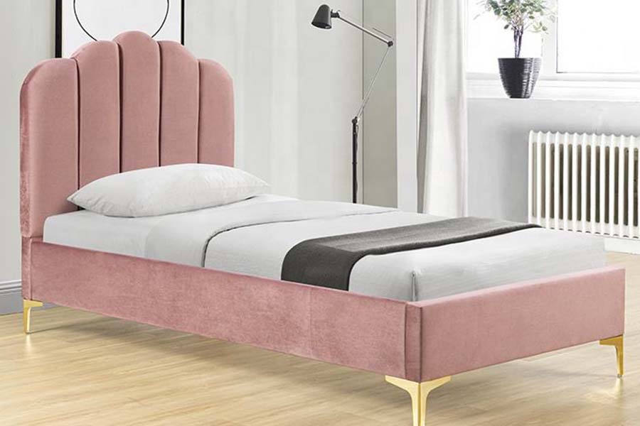 1655 Katil Pelantar Fabrik Linen Merah Jambu Katil Upholsteri