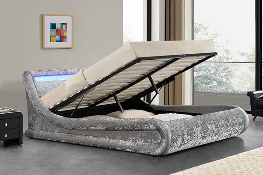 1138-1G Katil Kulit PU Ottoman Lif Seperti Gelombang LED