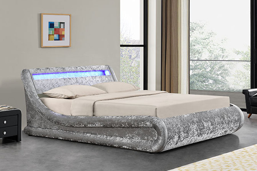1138-1G Katil Kulit PU Ottoman Lif Seperti Gelombang LED