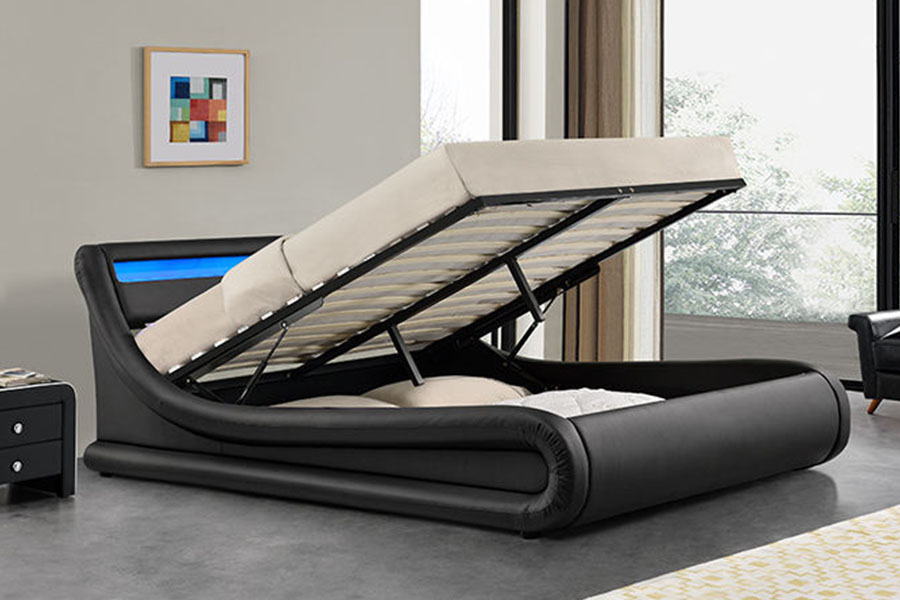 1138-1G Katil Kulit PU Ottoman Lif Seperti Gelombang LED