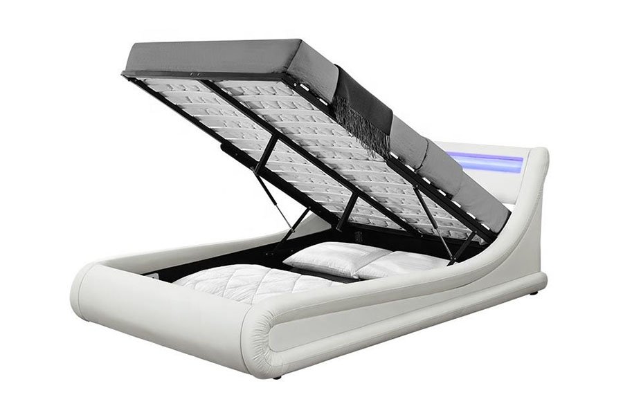 1138-1G Katil Kulit PU Ottoman Lif Seperti Gelombang LED