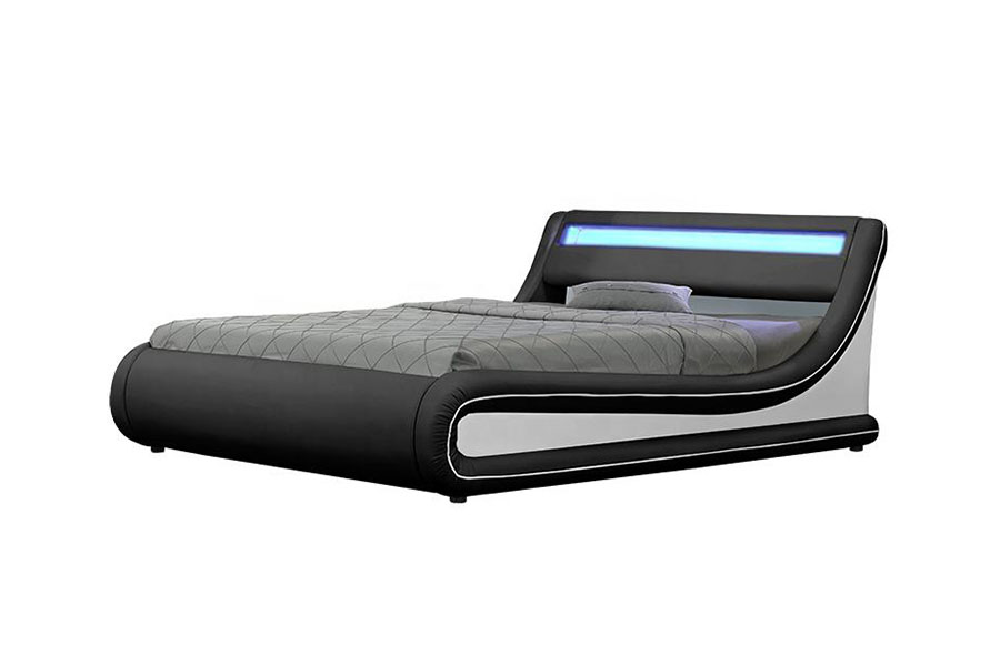 1138-1G Katil Kulit PU Ottoman Lif Seperti Gelombang LED