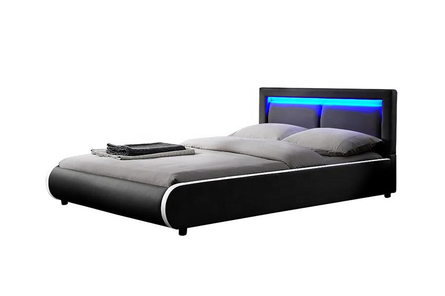 1124-1 Rangka Katil Berlapis Kulit Berkusyen LED Eropah Moden