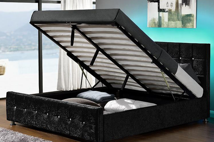 Katil Simpanan Lif Gas LED Chenille Velvet Moden 1149-1G