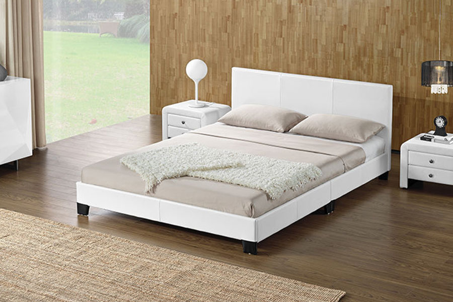 1142-2 Rangka Katil Kayu Queen Fabrik Linen Gaya Amerika