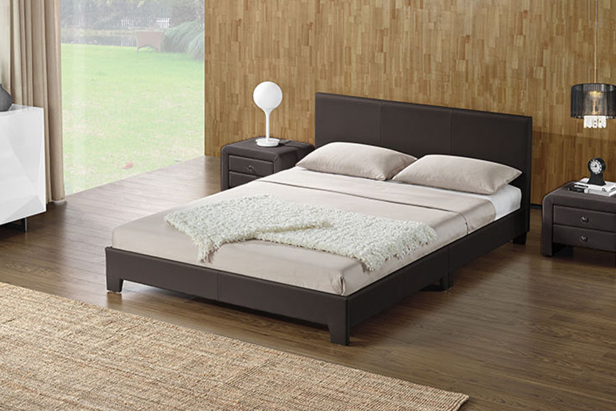 1142-2 Rangka Katil Kayu Queen Fabrik Linen Gaya Amerika