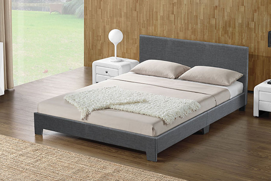 1142-2 Rangka Katil Kayu Queen Fabrik Linen Gaya Amerika
