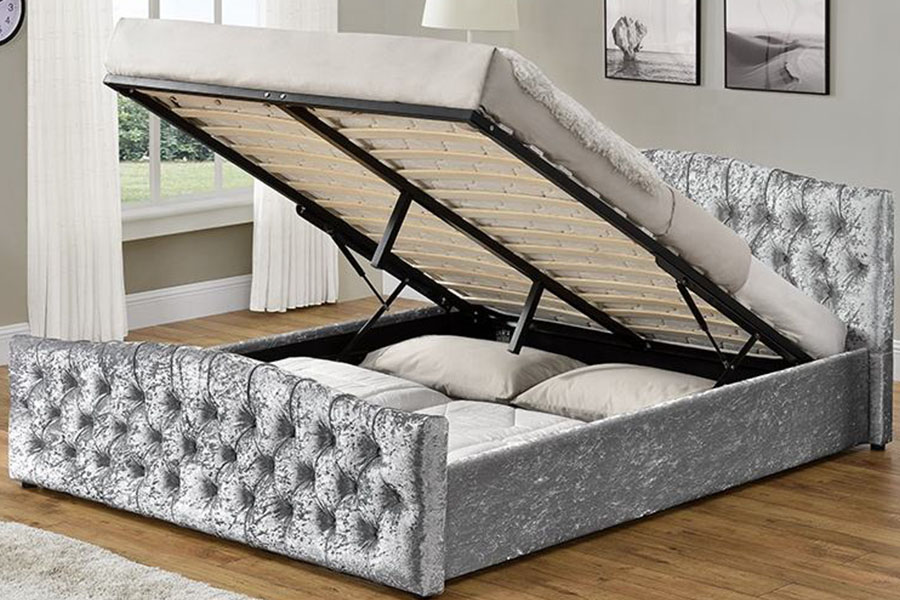 Katil Penyimpanan Panel Lembut Uthmaniyyah Fabrik Linen 1173G Lif