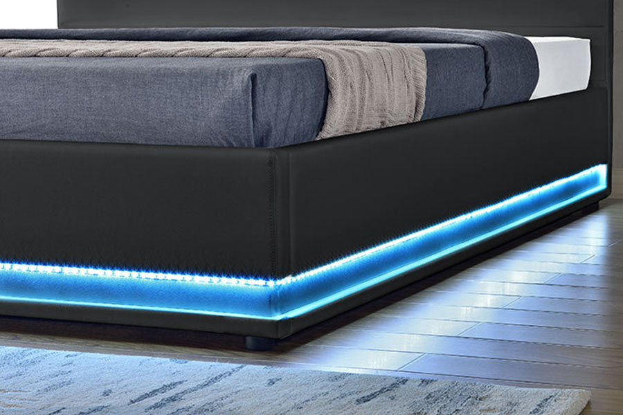 Rangka Katil Berlapis LED 1165-1G Penyimpanan Kulit Mewah Moden
