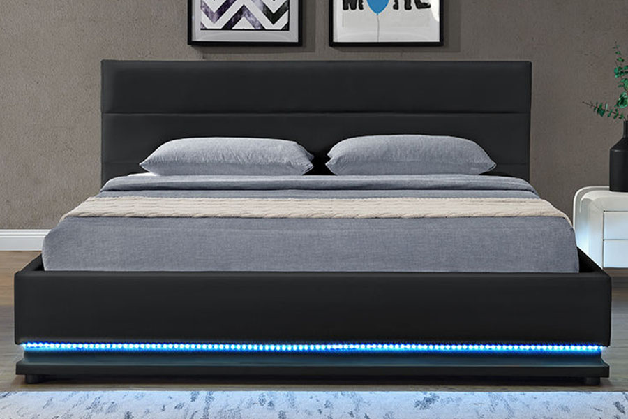 Rangka Katil Berlapis LED 1165-1G Penyimpanan Kulit Mewah Moden