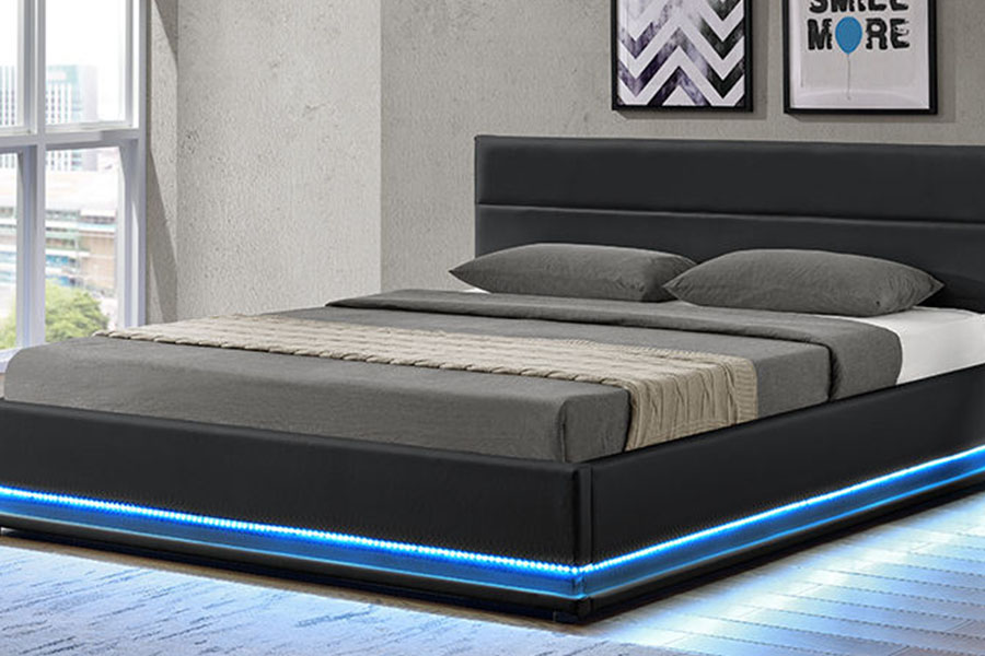 Rangka Katil Berlapis LED 1165-1G Penyimpanan Kulit Mewah Moden