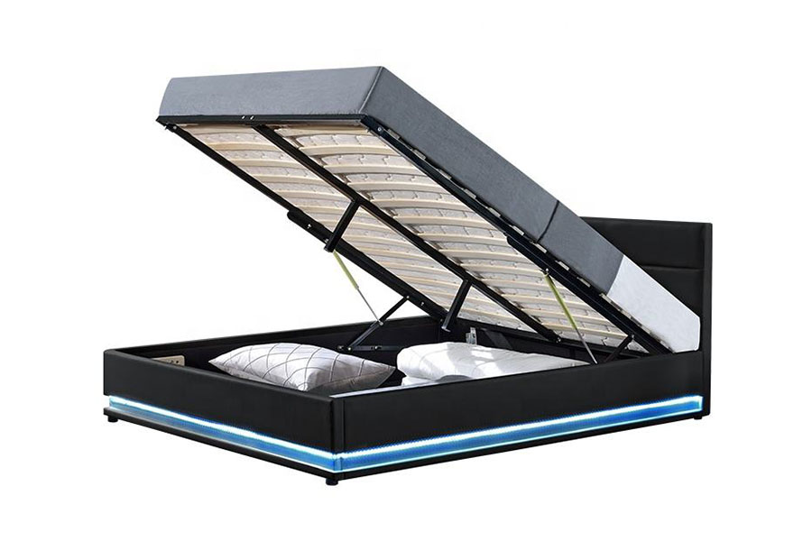 Rangka Katil Berlapis LED 1165-1G Penyimpanan Kulit Mewah Moden