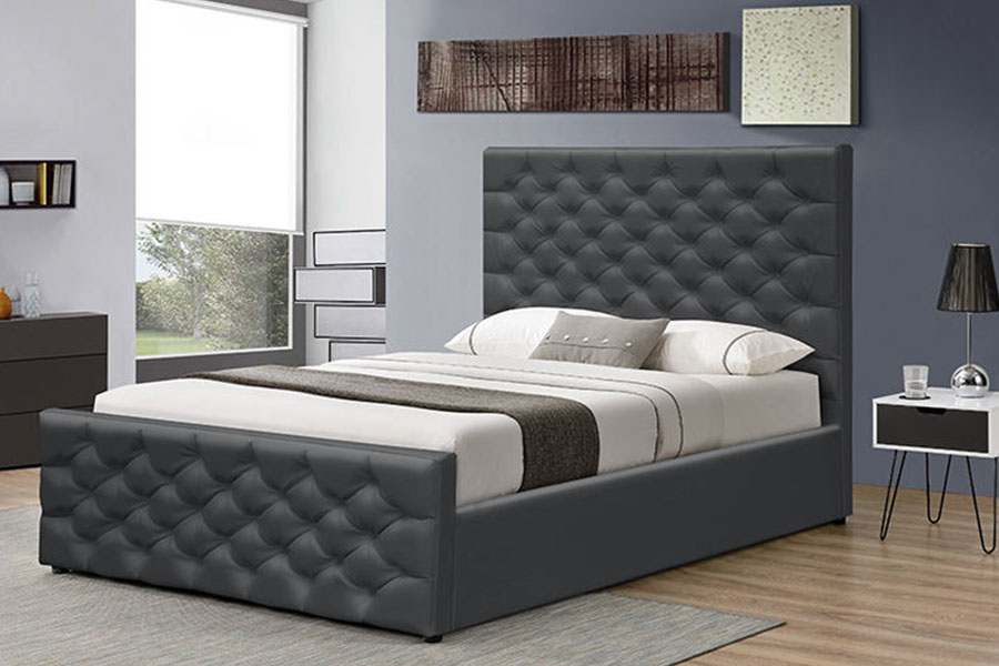 Rangka Katil Penyimpanan Chesterfield Chenille-Velvet Sleigh Uthmaniyyah 1208G