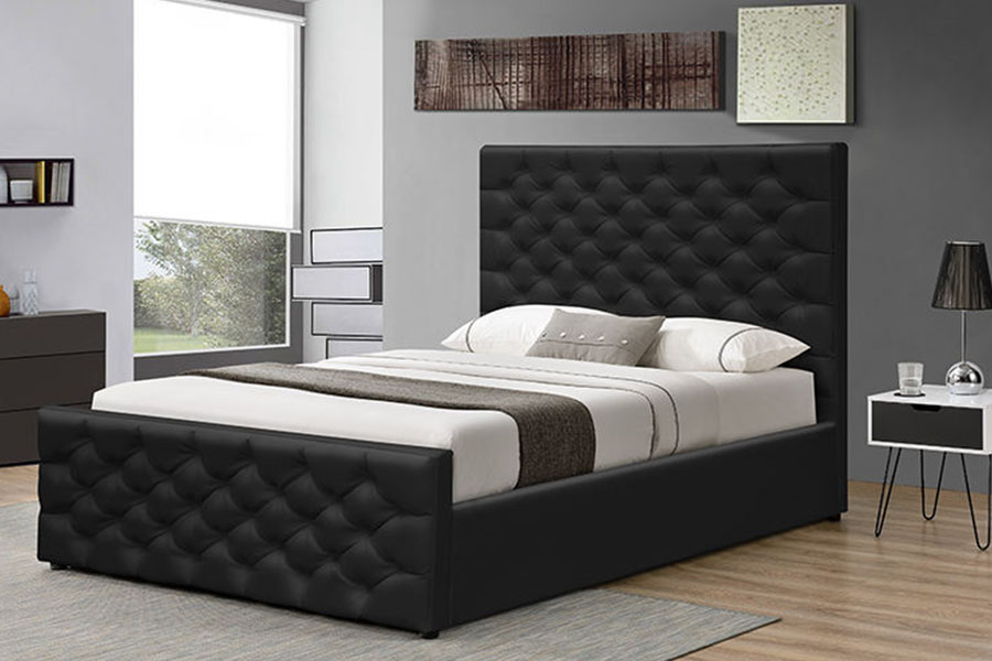 Rangka Katil Penyimpanan Chesterfield Chenille-Velvet Sleigh Uthmaniyyah 1208G