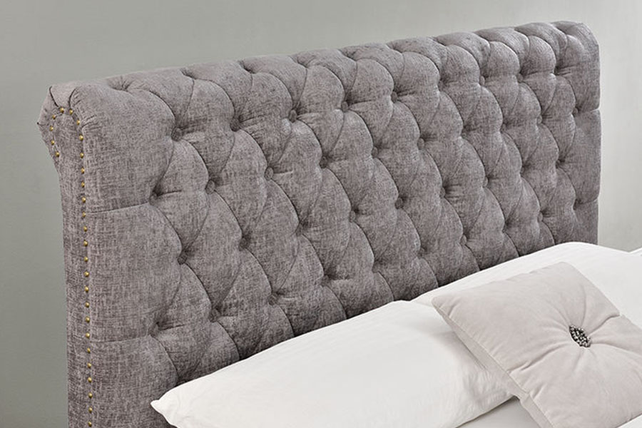 Rangka Katil Penyimpanan Chesterfield Chenille-Velvet Sleigh Uthmaniyyah 1208G