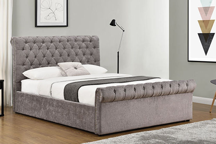 Rangka Katil Penyimpanan Chesterfield Chenille-Velvet Sleigh Uthmaniyyah 1208G