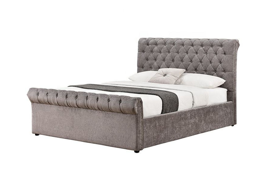 Rangka Katil Penyimpanan Chesterfield Chenille-Velvet Sleigh Uthmaniyyah 1208G