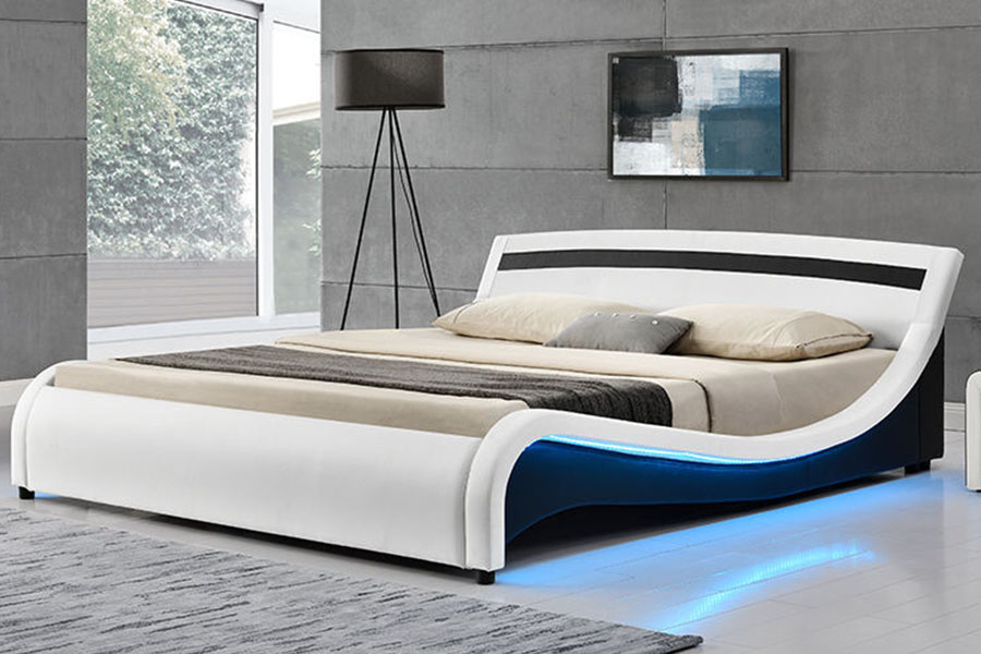 1188-1-2B Rangka Katil Berlapis LED Kulit PU Moden