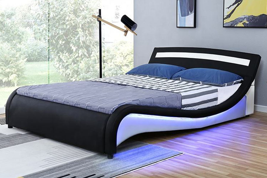 1188-1-2B Rangka Katil Berlapis LED Kulit PU Moden