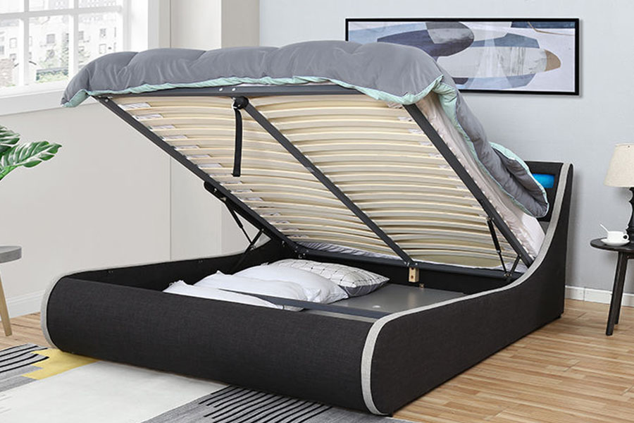 1408-1G Linen-Fabrik Lembut Bingkai Kayu Uthmaniyyah Penyimpanan Rangka Katil Upholsteri