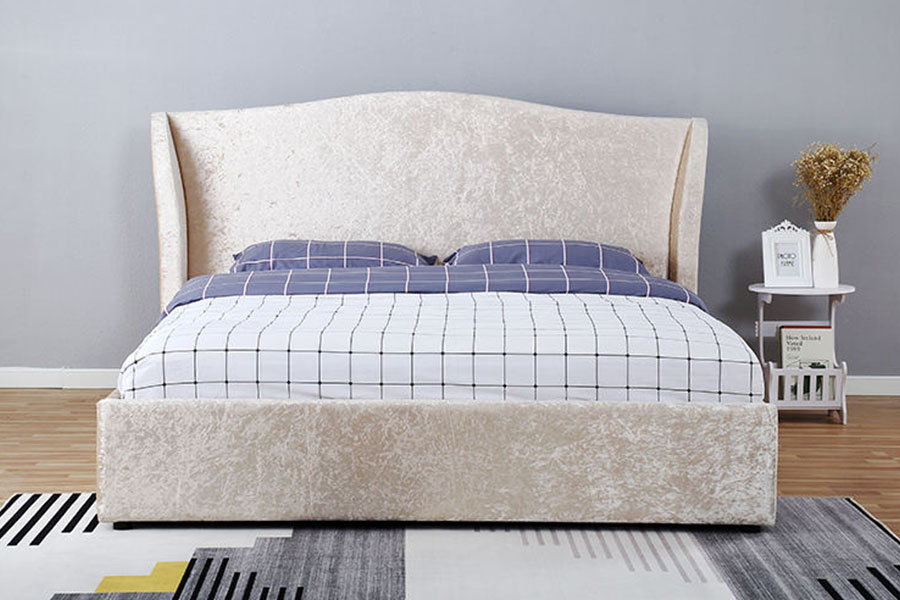 Rangka Katil Penyimpanan Upholsteri 1320G Champagne-Velvet Oyster-Finish Uthmaniyyah