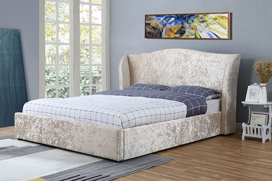 Rangka Katil Penyimpanan Upholsteri 1320G Champagne-Velvet Oyster-Finish Uthmaniyyah