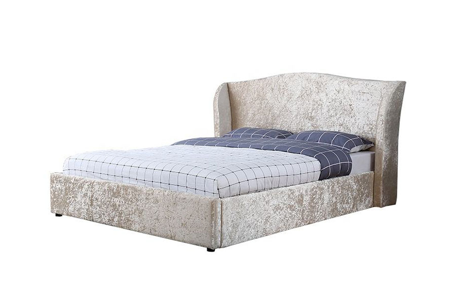 Rangka Katil Penyimpanan Upholsteri 1320G Champagne-Velvet Oyster-Finish Uthmaniyyah
