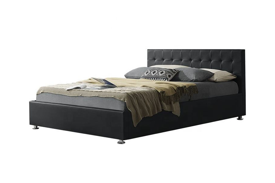 Rangka Katil Penyimpanan Upholsteri Uthmaniyyah Dalaman 1405G Kulit Tiruan Hitam