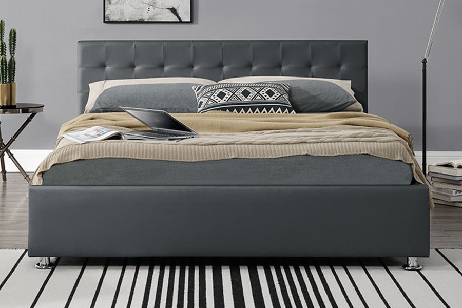 Rangka Katil Penyimpanan Upholsteri Uthmaniyyah Dalaman 1405G Kulit Tiruan Hitam