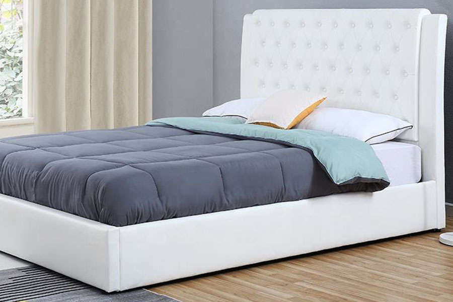 1398G Rangka Katil Penyimpanan Upholsteri Kulit Putih Bingkai Kayu Bingkai Gas Borong