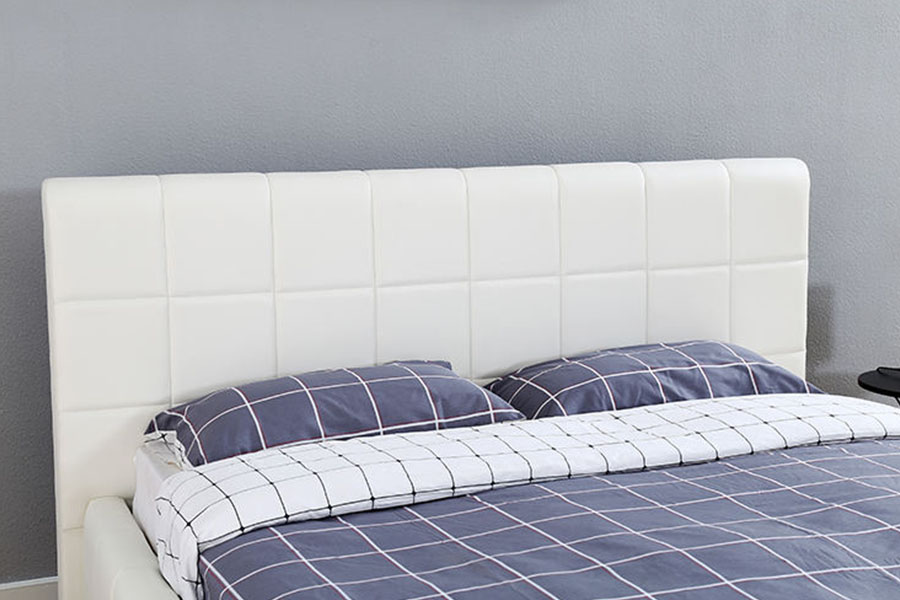 1305G Rangka Katil Upholstered Bilik Tidur Penyimpanan Kulit PU Putih Tiga Sebelah LED