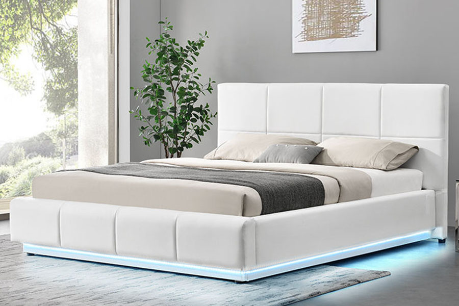 Rangka Katil Penyimpanan Upholsteri King 1388G Fabrik Cekung-Jurang LED Angkat Gas