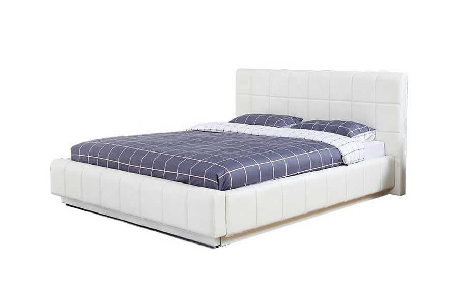 1305G Rangka Katil Upholstered Bilik Tidur Penyimpanan Kulit PU Putih Tiga Sebelah LED