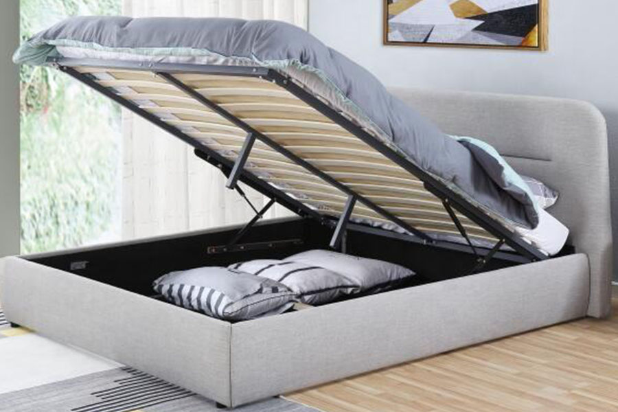 Rangka Katil Penyimpanan Upholsteri King 1388G Fabrik Cekung-Jurang LED Angkat Gas