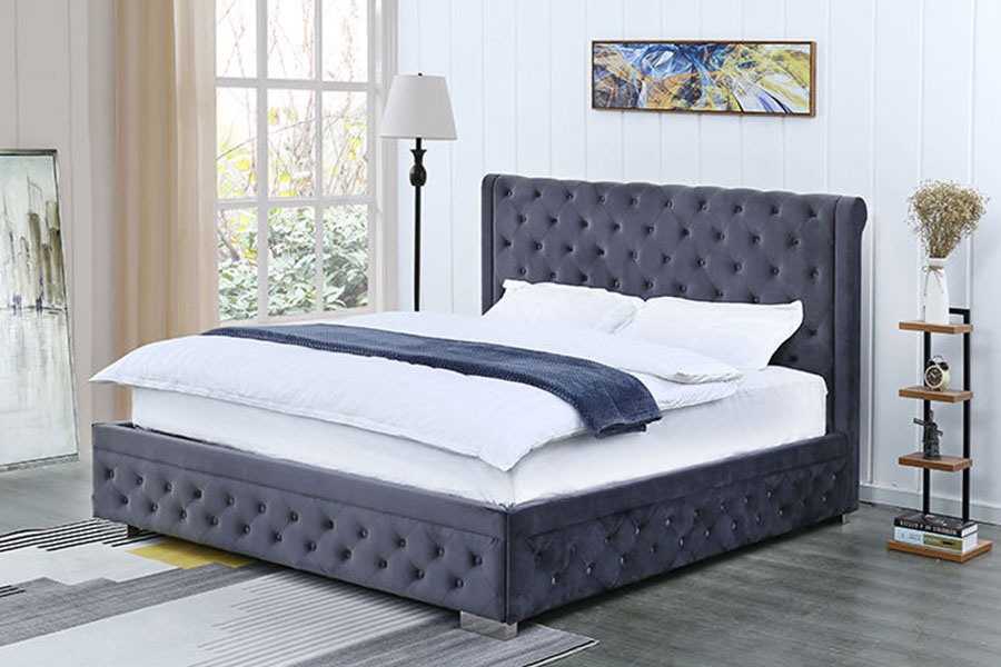 Rangka Katil Penyimpanan Upholsteri Permaisuri Uthmaniyyah Kayu Pejal 1293G Mewah-Velvet