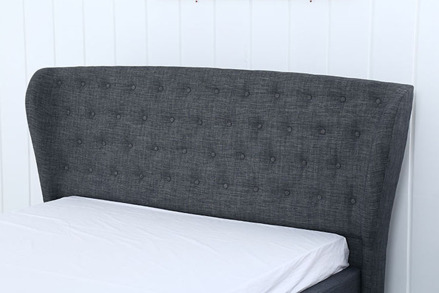 Katil Pelapis Kaki Kayu 1292G Wingback Eropah Kelabu Linen Berbutang