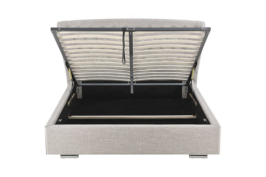Katil Pelapis Kaki Kayu 1292G Wingback Eropah Kelabu Linen Berbutang