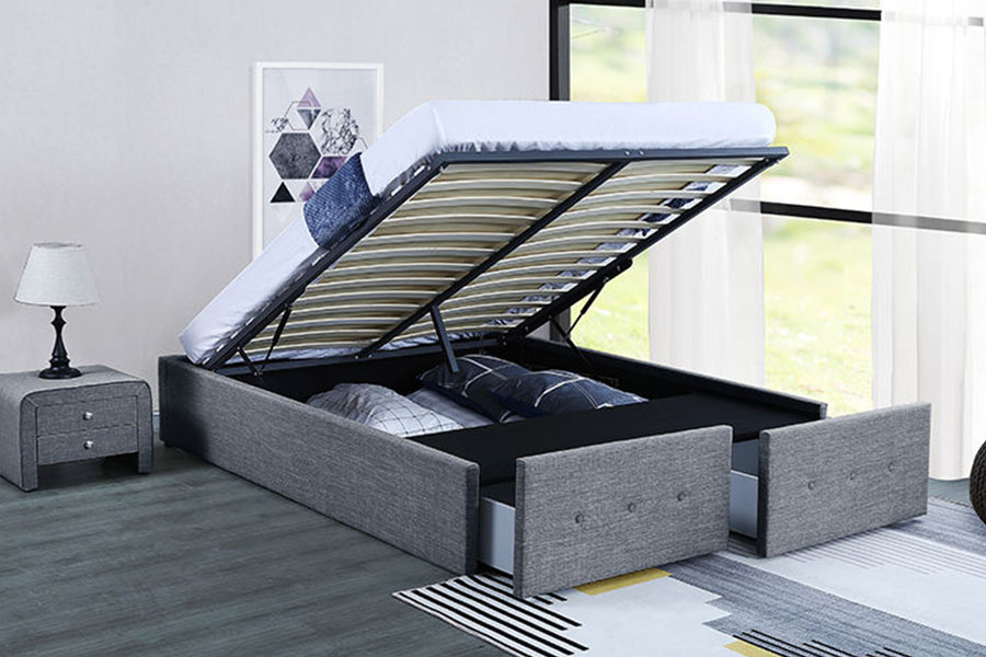 1326DG Gas-Lift Panel Gaya Fabrik Queen Laci Penyimpanan Rangka Katil Upholsteri