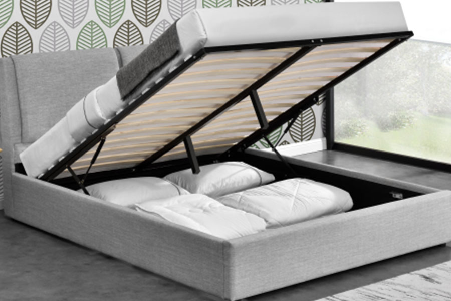 1256G Linen Mewah Penyimpanan Lif Gas Uthmaniyyah Rangka Katil Upholsteri