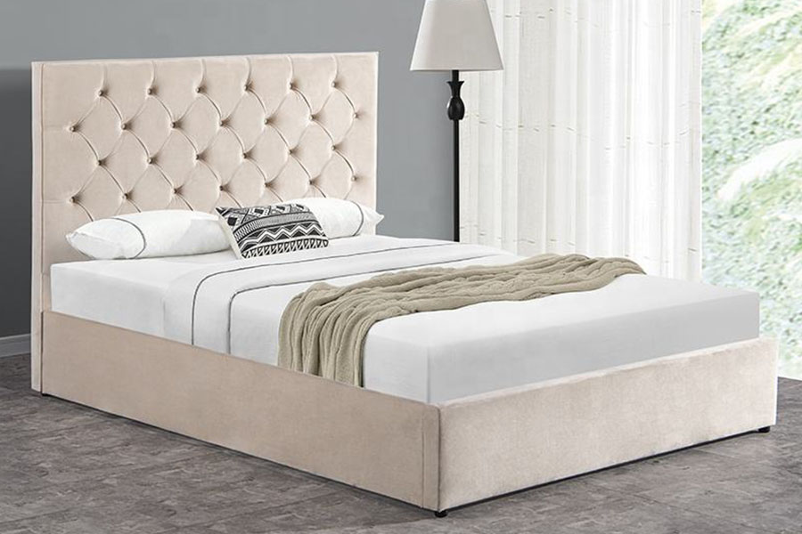 1250G Baldu Butang-Katil Kepala Uthmaniyyah Bingkai Katil Penyimpanan Upholsteri Berkembar