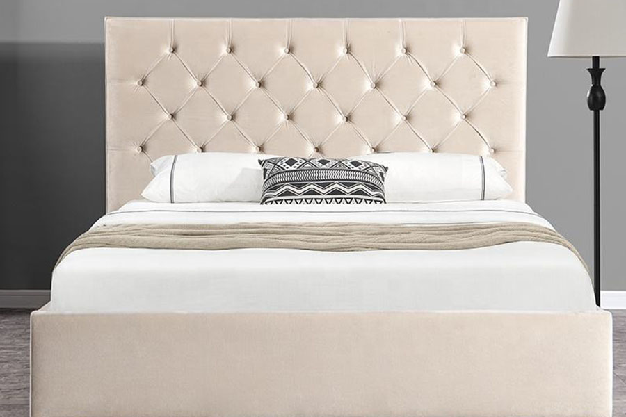 1250G Baldu Butang-Katil Kepala Uthmaniyyah Bingkai Katil Penyimpanan Upholsteri Berkembar