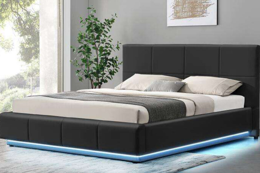 Rangka Katil Double Upholstered LED 1239-1G Putih Faux-Leather Ottoman LED