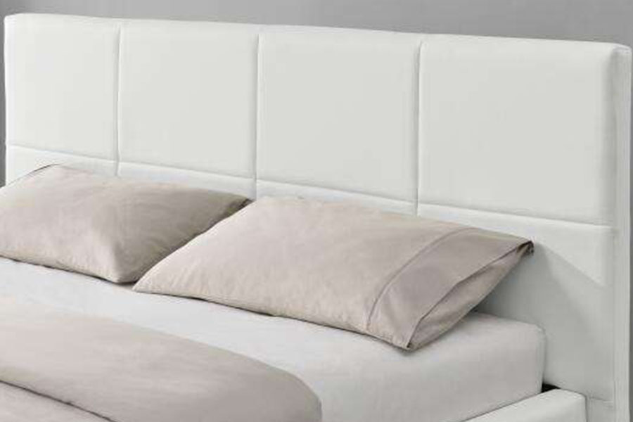 Rangka Katil Double Upholstered LED 1239-1G Putih Faux-Leather Ottoman LED